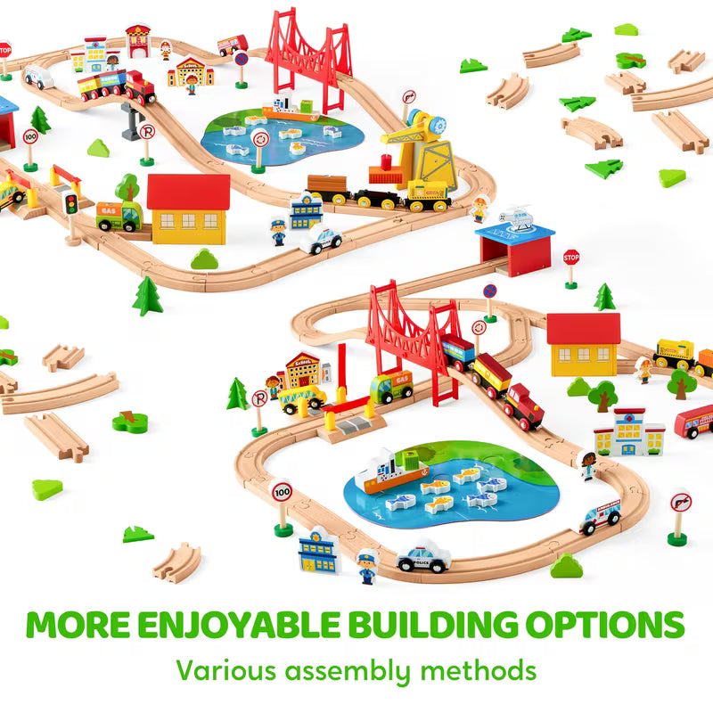SYNCFUN 110-Piece Wooden Train Set