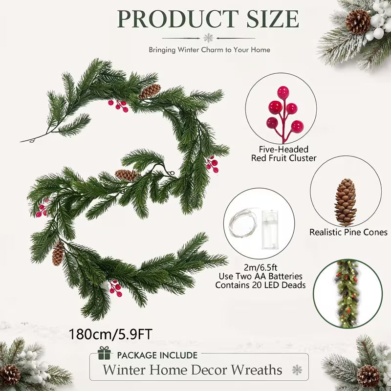 5.9Ft Pre-Lit Crestwood Spruce Artificial Christmas Garland, Christmas Decoration with Glitter