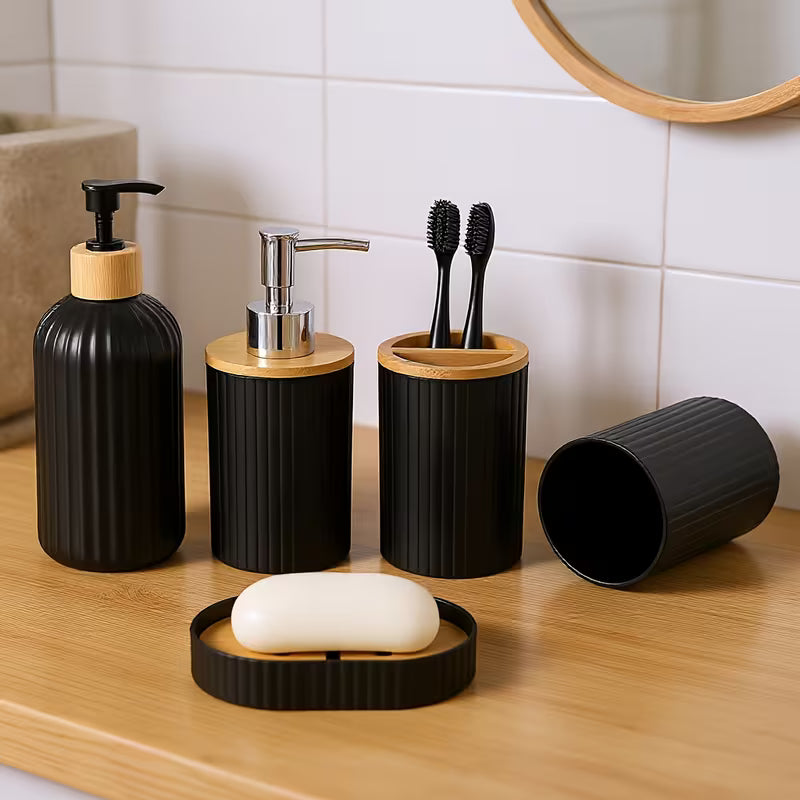 Black Bathroom Additions Sets, Hand Soap Dispenser, Toothbrush Cup