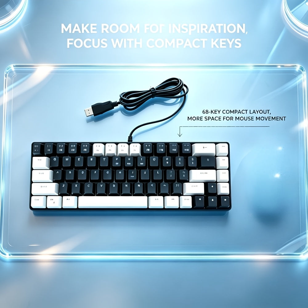 High-V 68-Key Mini Compact Keyboard Wired Black And White Color, Black