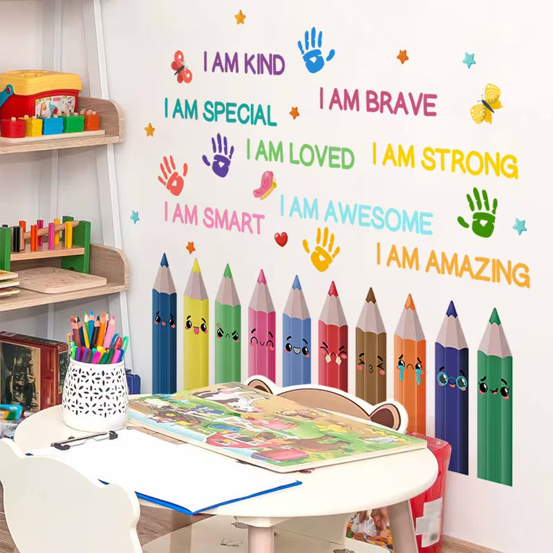 2 Sheets Cute Pencil Wall Stickers for Kids Room Decor