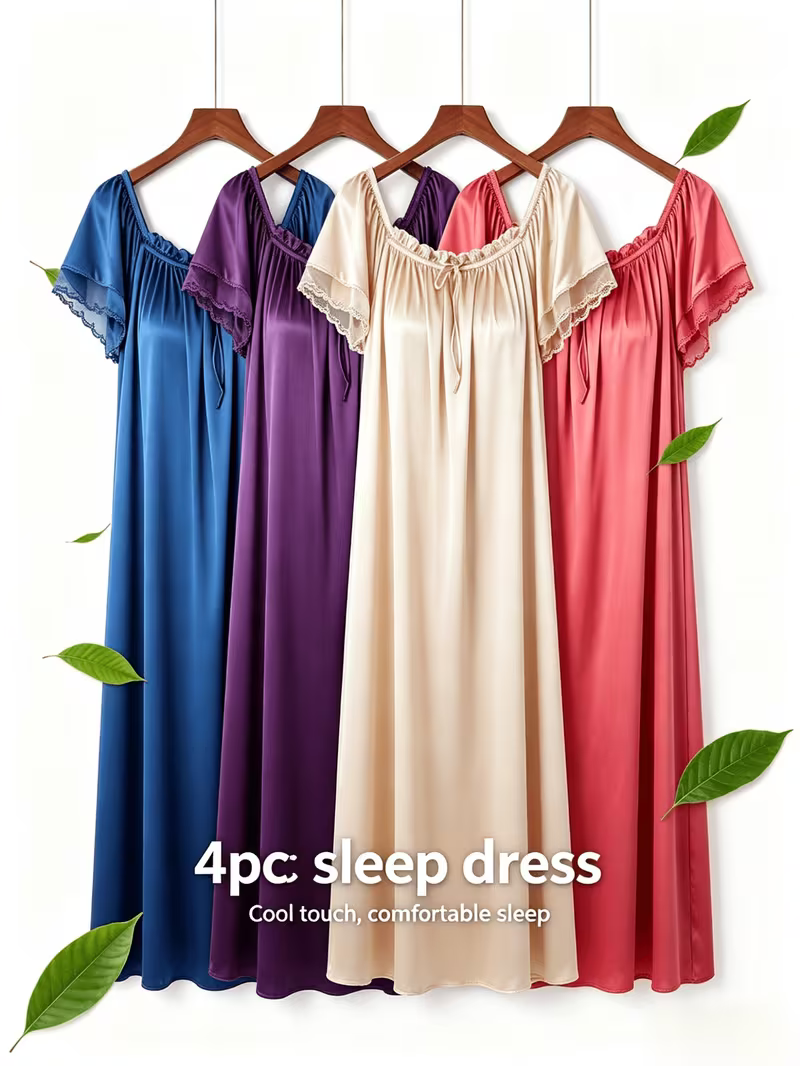 2026 YMK New 4pcs European American Spring Summer Mid Length Nightgown Pajamas Outdoor Wear