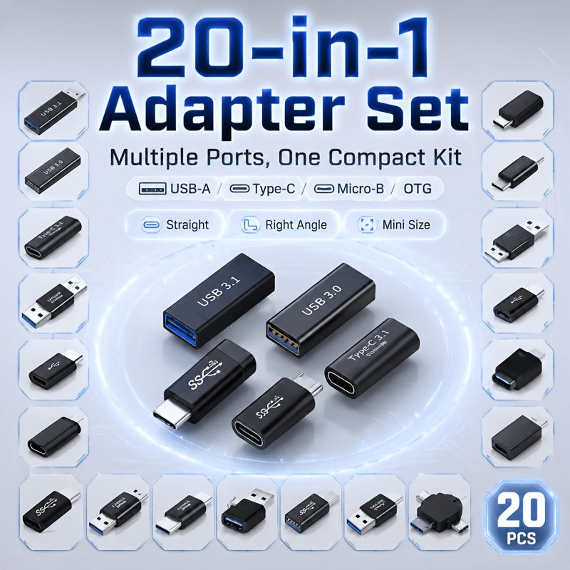 NEW 20pcs USB Adapter Set, USB-C to USB 3.0, USB