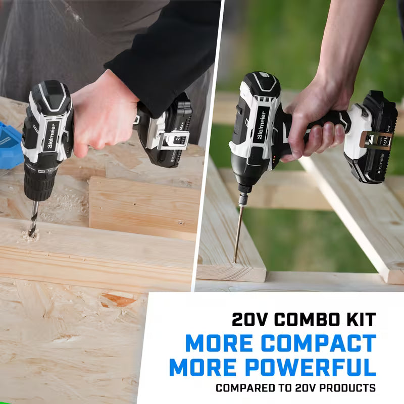 Bielmeier 20V 3/8" Drill & 1/4" Impact Driver Combo Kit, 3200RPM Driving Speed