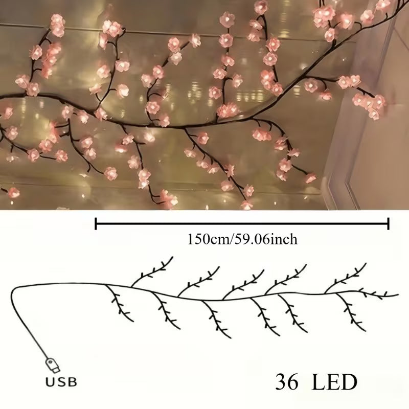 72-Bulb Cherry Blossom Vine String Lights (36pcs Leds And 36pcs Cherry Blossoms), Glowing