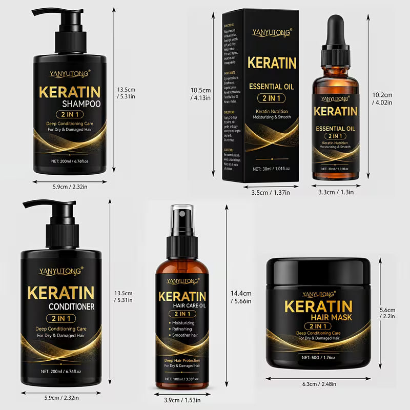 This 2-In-1 Keratin Shampoo And Conditioner 5pcs Set Focuses on Oil Control, Deep Cleansing
