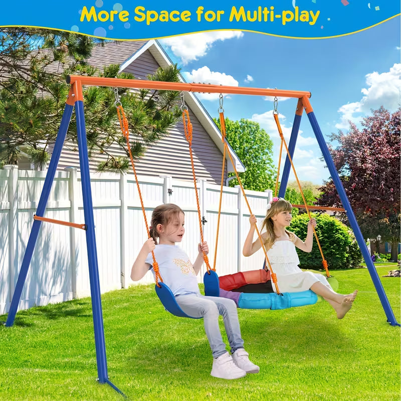 3-In-1 Kids Large Metal Swing Frame Toys 32ft