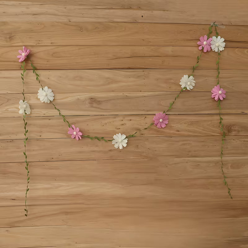 1pc Boho Colorful Felt Daisy Flower Garland with Hemp Rope, Suitable for Room Decoration