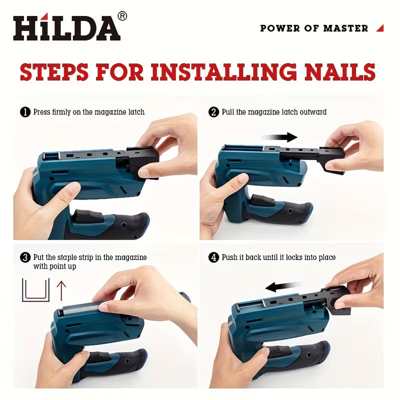 HILDA Blue Nail Gun, Electric Gas Nail Gun, Decoration, Frame Nail Gun, 2000 Nails, Portable