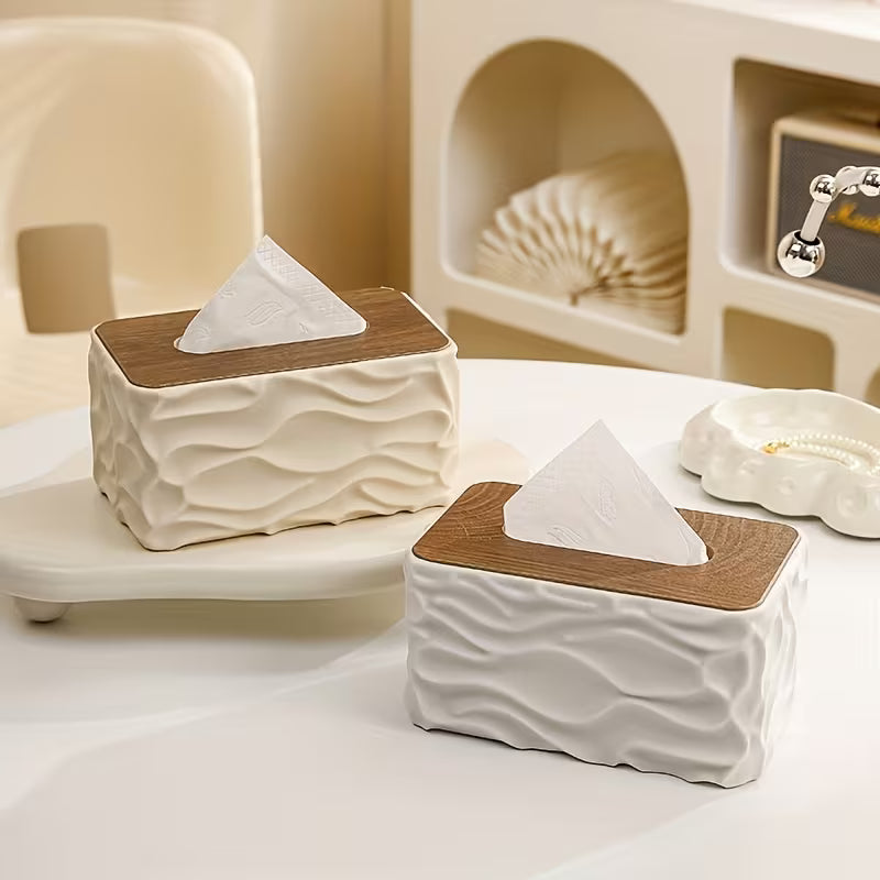 1pc ZXF Modern Minimalist Large Tissue Box Holder with Polished Brown Lid - Square Plastic