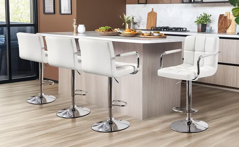 Costoffs 2pcs PU Leather Bar Stools Adjustable Swivel Stools Kitchen Chairs with Large Steel Base