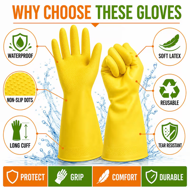 6pcs Heavy-Duty Dishwashing Gloves, Reusable Non-Slip Waterproof Cleaning Gloves for Kitchen