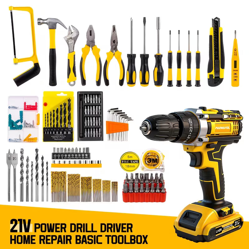 Electric Drill Set, 209pcs Lithium-Ion Drill Driver And Home Tool Set