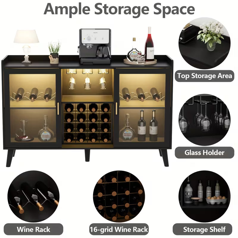 Coffee Bar Cabinet With Wine Racks, Wine Bar Cabinet With Glass Holders