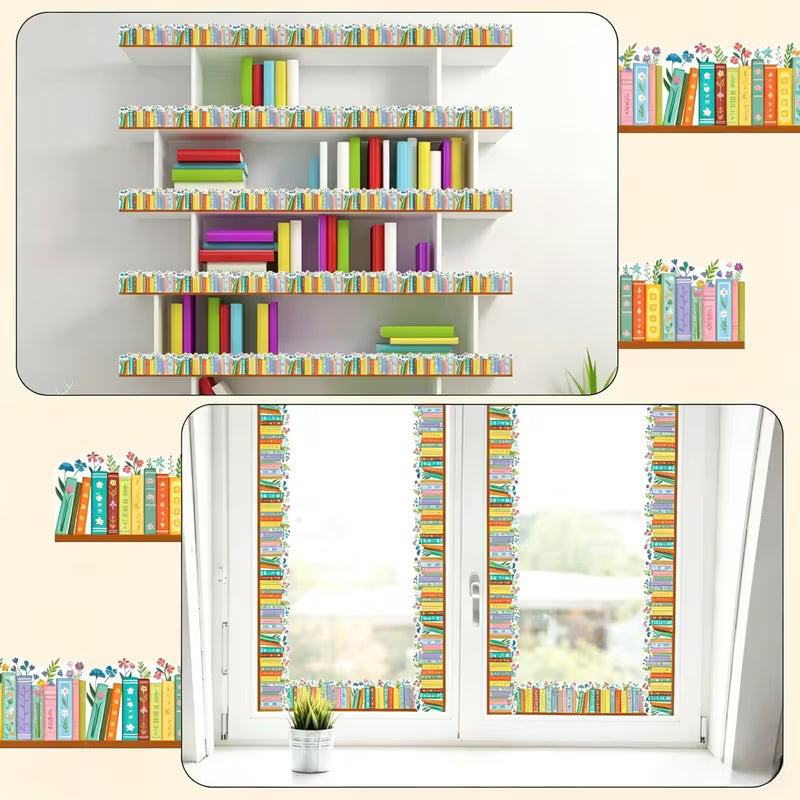 Wildflower Bookshelf Border Decoration - 32.8Ft Self-Adhesive Sticker for Back to School