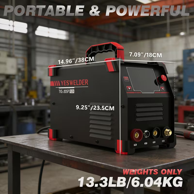 205Amp TIG Welder with Pulse, Large LED Display, 3-in-1 Stick/DC TIG/Pulse TIG