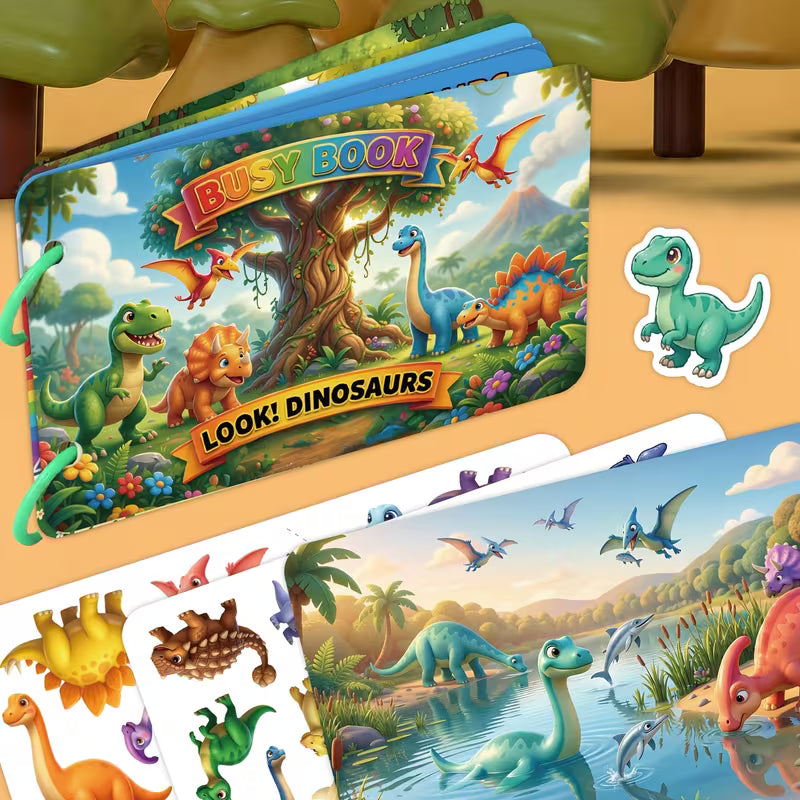 Dinosaur Quiet Book with Pre-cut Stickers Suitable for Little Hands