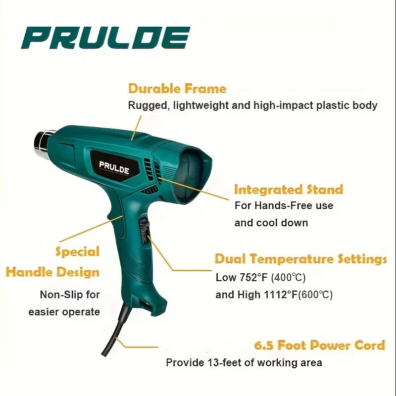 Heat Gun with Dual Temperature Options, Ranging from 752℉ to 1112℉
