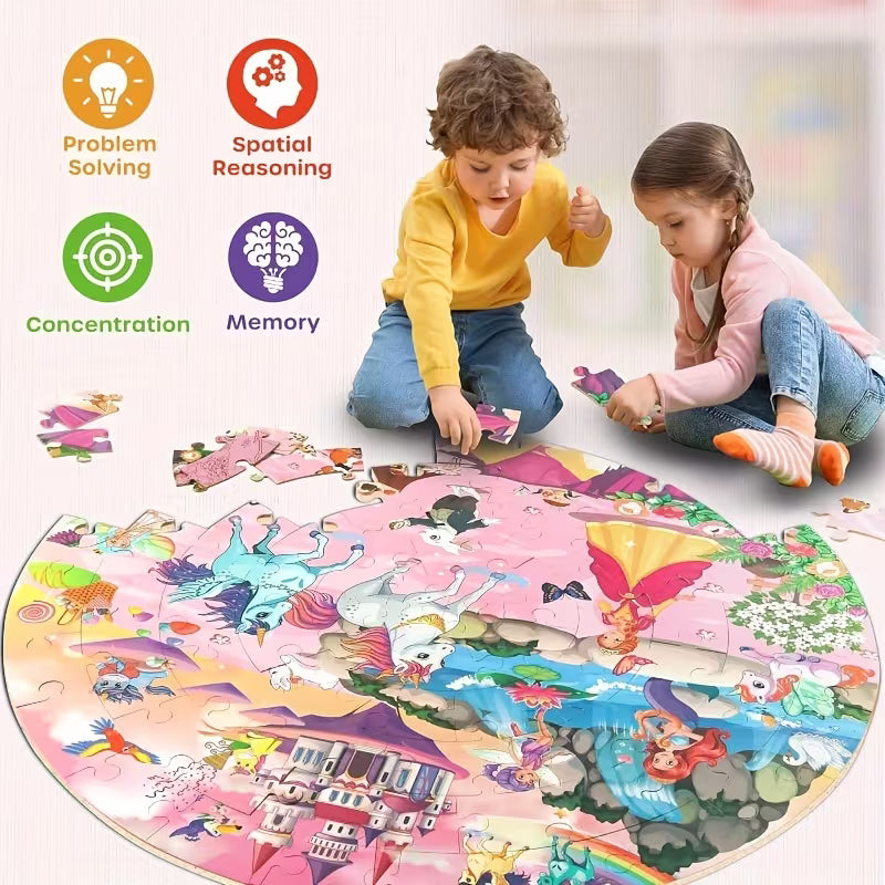 70-Piece Unicorn Princess Mermaid Fairy Floor Puzzle for Kids Ages 3