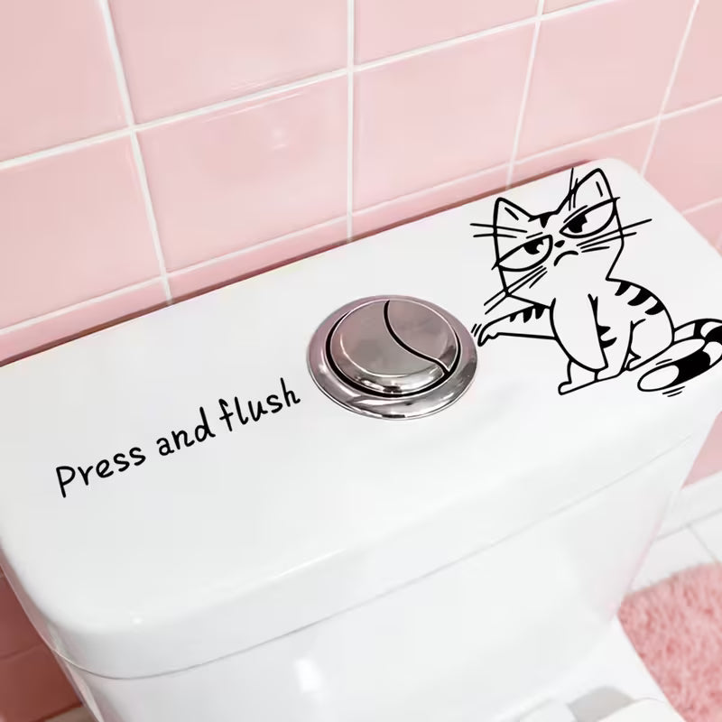 1pc Funny Sassy Cat 'Press and Flush' Toilet Sticker, Removable Peel and Stick Wall Decal