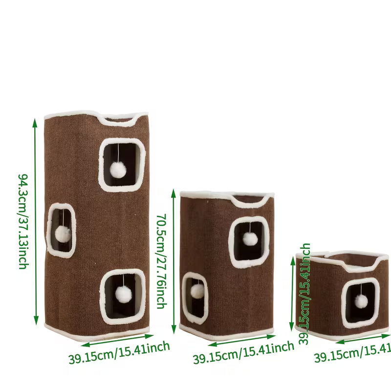 Multi-Tier Indoor Cat House And Cat Trees Tower, Brown