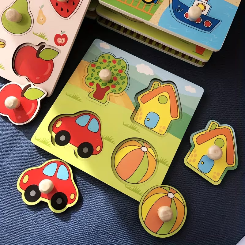 Wooden Peg Puzzles for Toddlers 2+