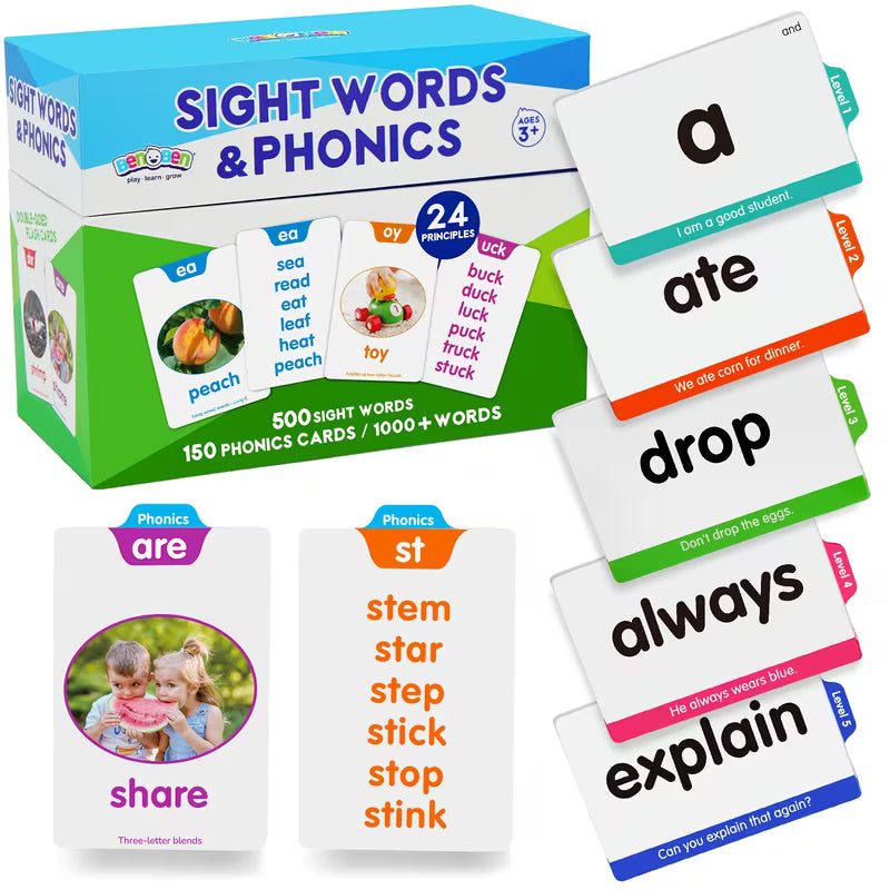 500 Sight Words & 150 Phonics Flash Cards/1000+ Words