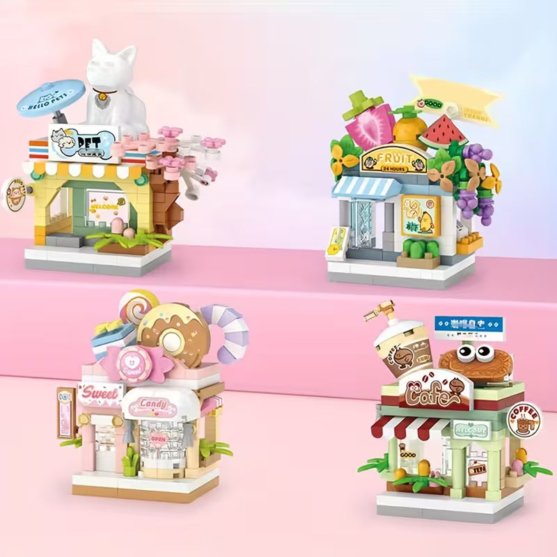 Mini Assembly Small Granule Building Blocks Pet Shop Street Scene