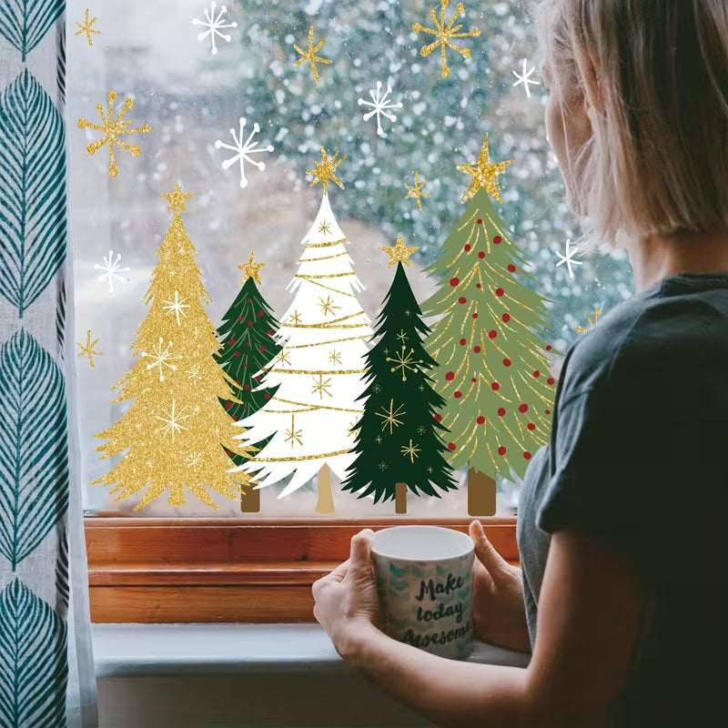 Static Cling Window Decals PVC Christmas Tree Set, Pvc