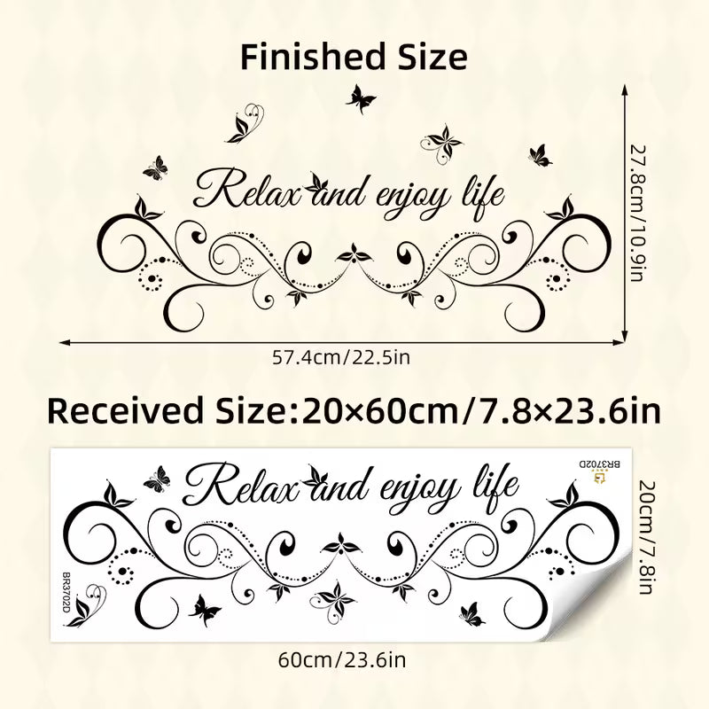 BRUP Relax and Enjoy Life Wall Decal with Black Butterflies & Florals - Waterproof Peel &