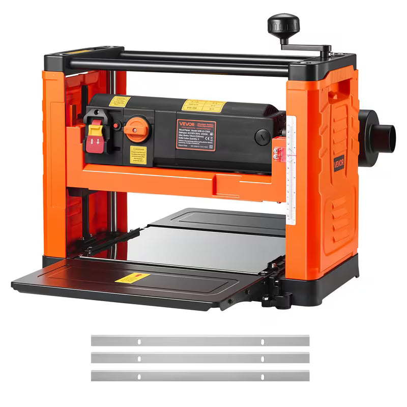 VEVOR Thickness Planer, Two Speed, 13-Inch Width Worktable Power Benchtop Planer, Three-Blade
