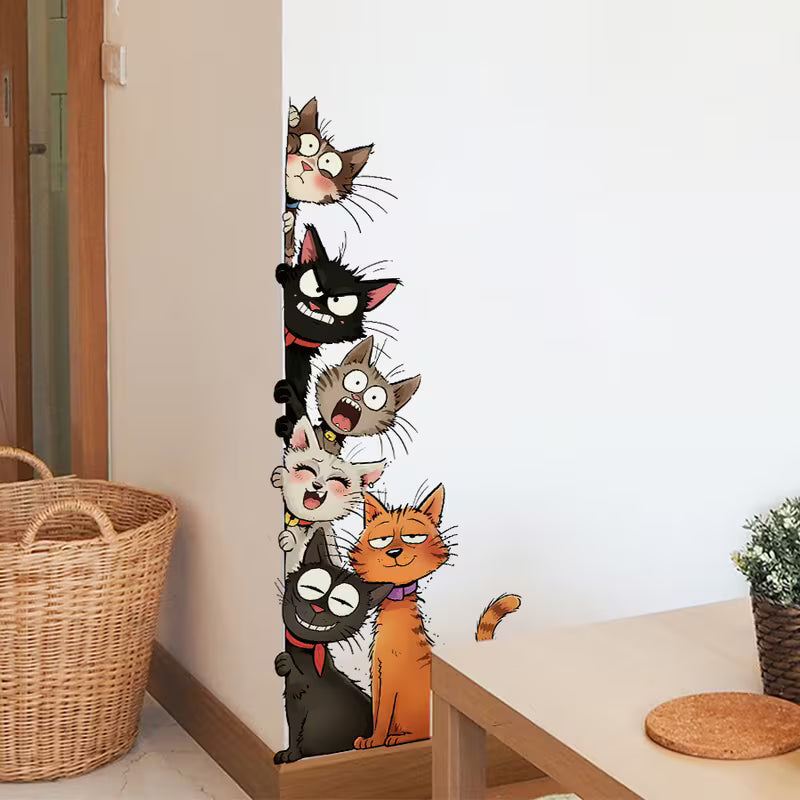 1pc Cute Cartoon Cat Wall Decals Funny Cat Stickers for Door Home Decor Removable Art Mural
