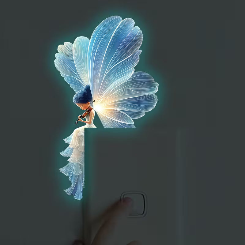 Glow-In-The-Dark Violin Fairy Wall Sticker, Luminous Blue-Winged Violin Fairy Self-Adhesive Paper
