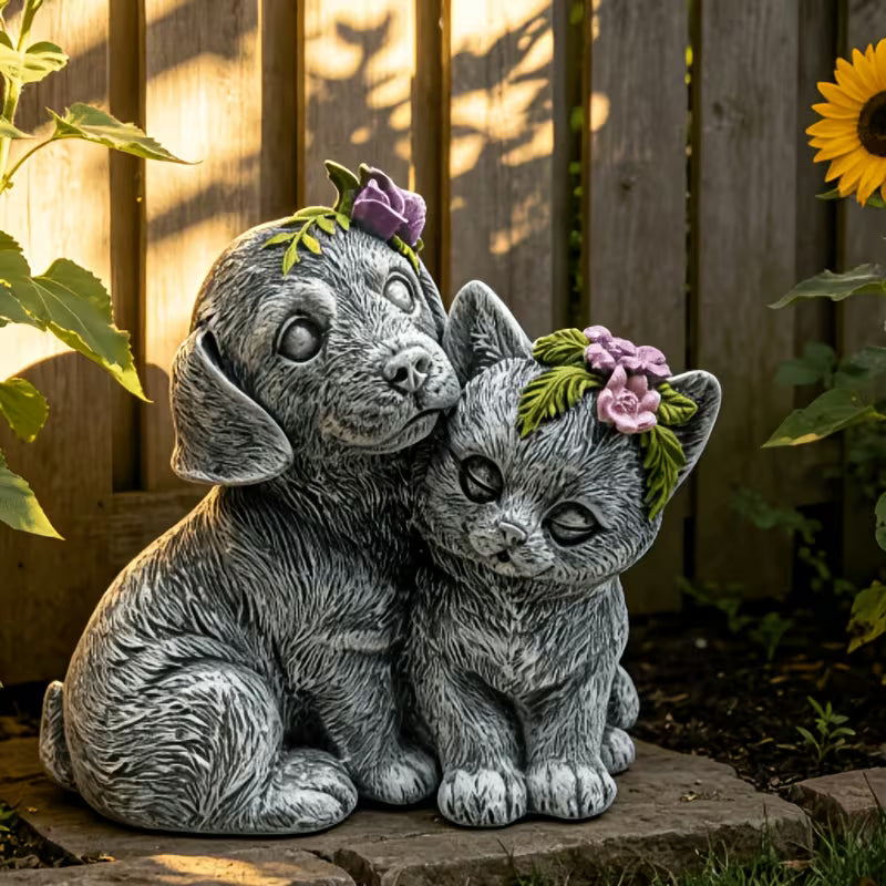 1pc 1pcs Resin Cat & Dog Garden Statue - European Pastoral Style Outdoor/Suitable for Lawn