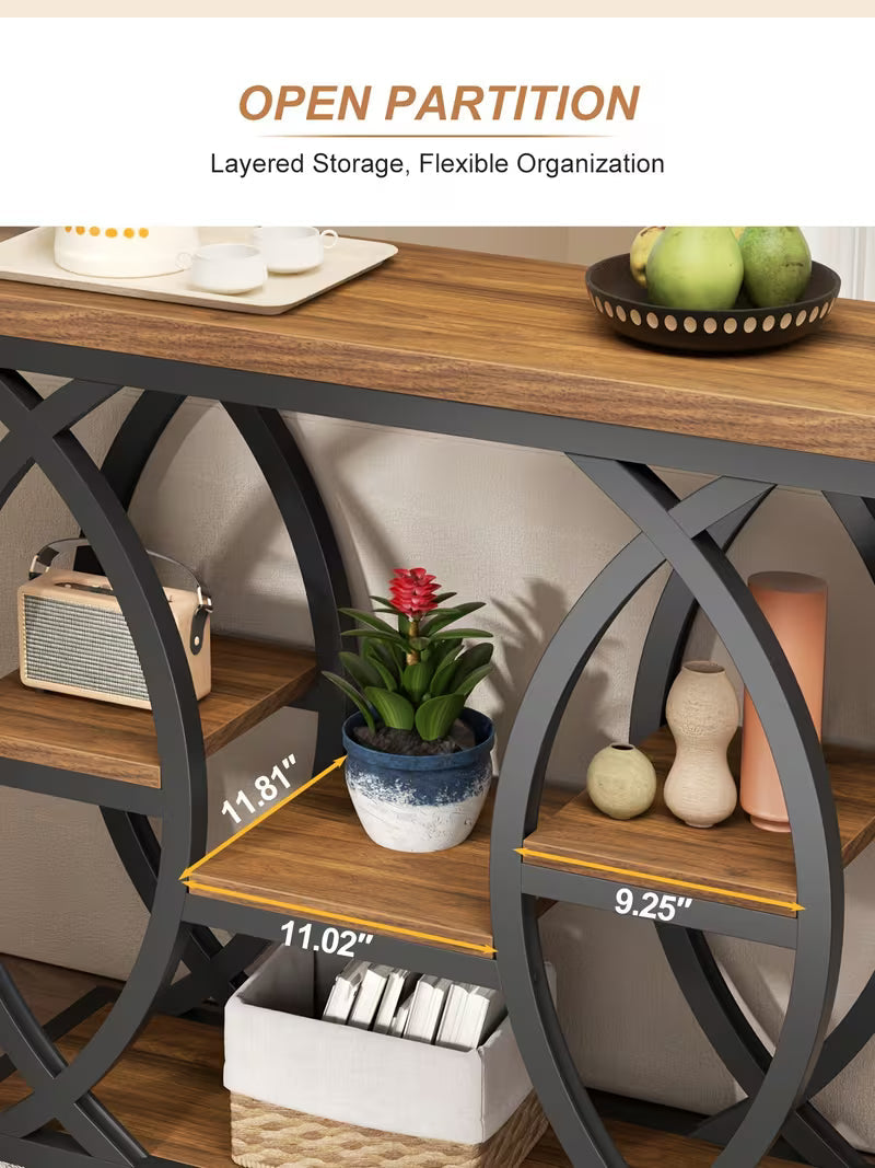 Industrial Console Table with 4-Tier Storage Shelves