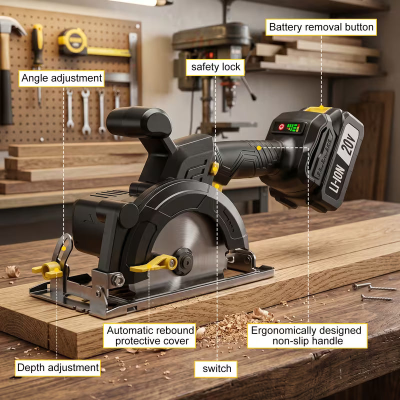 20V Cordless Power Tool Combo Set, 4-In-1 Kit: Angle Grinder, Circular Saw, Impact Wrench