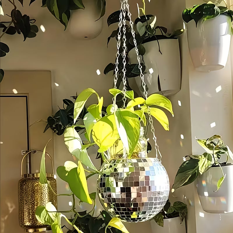 1pc Modern Glass Hanging Basket with Self-Watering System & Chain -/Outdoor Irregular Plant Pot
