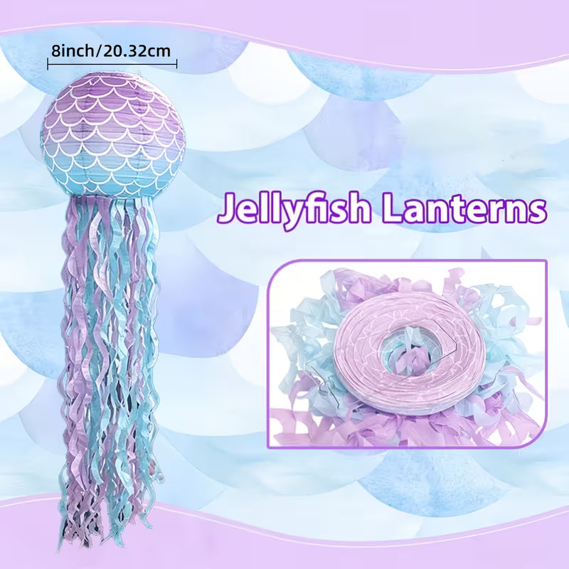 8-inch Mermaid Paper Lantern Set, Suitable for Ocean Party Decorations, Mermaid Themed Party