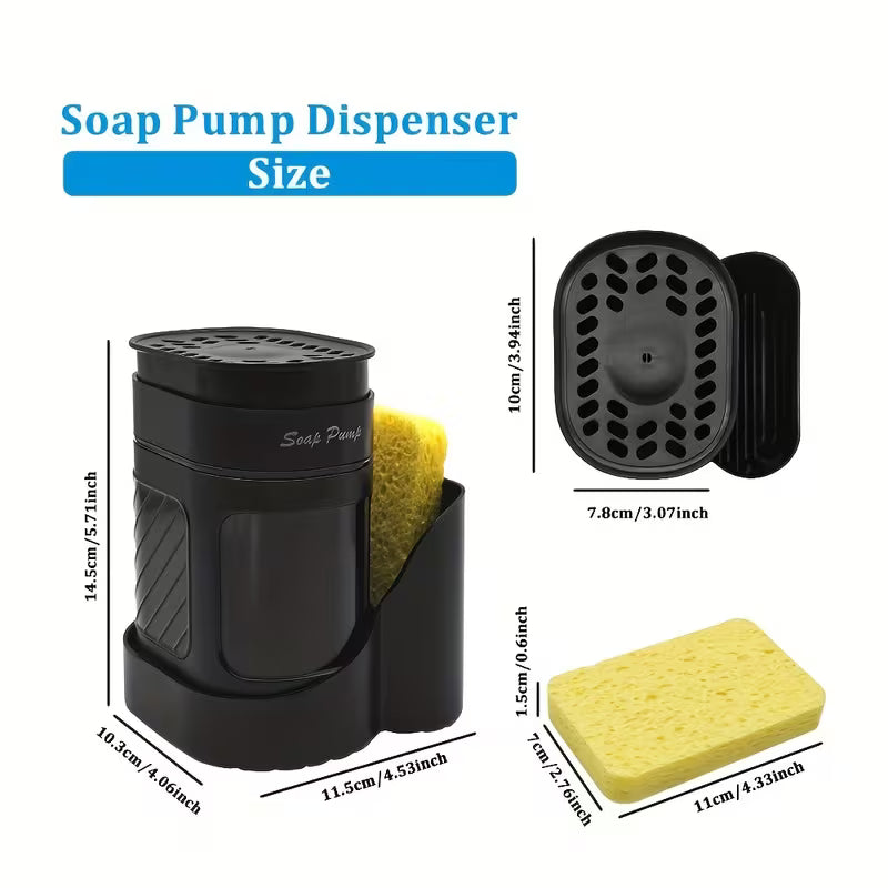 Multifunctional Soap Dispenser Set, Plastic, Black