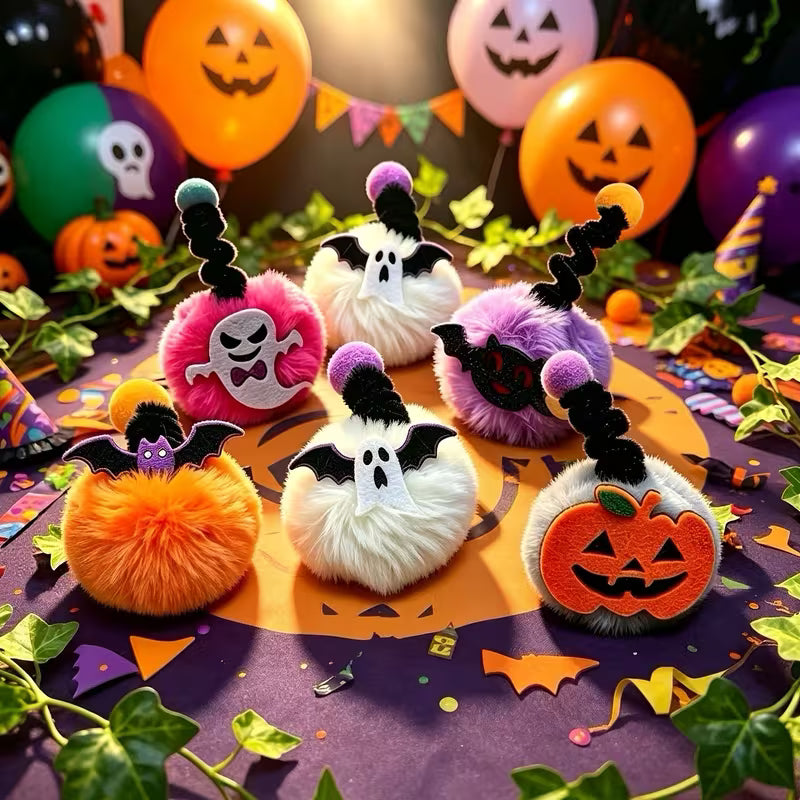 Halloween Colorful Spring Pom Pom Cat Teaser Toys, Self-Play Boredom, Random Color