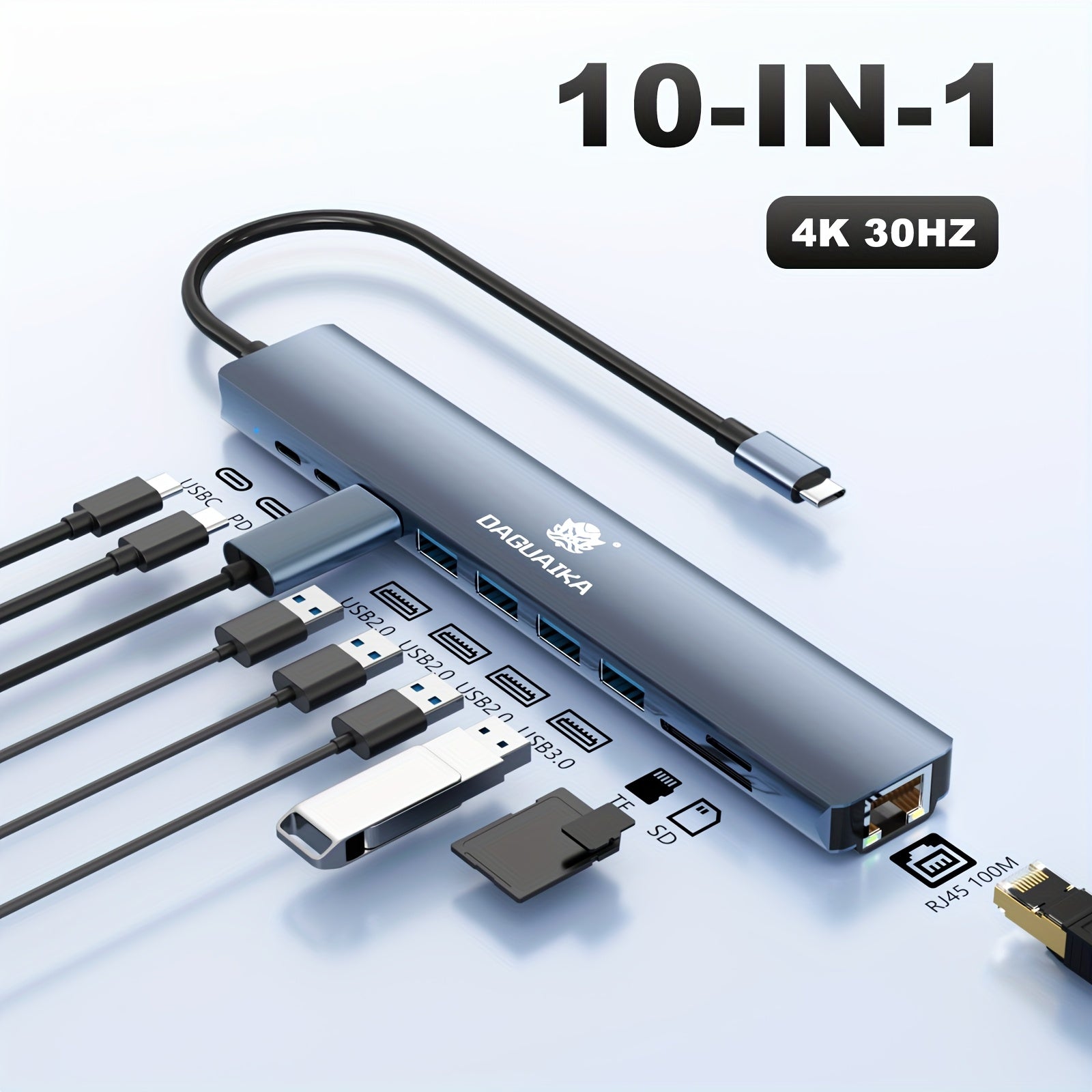 USB C Hub Ethernet HDTV Adapter 10 In 1 Laptop