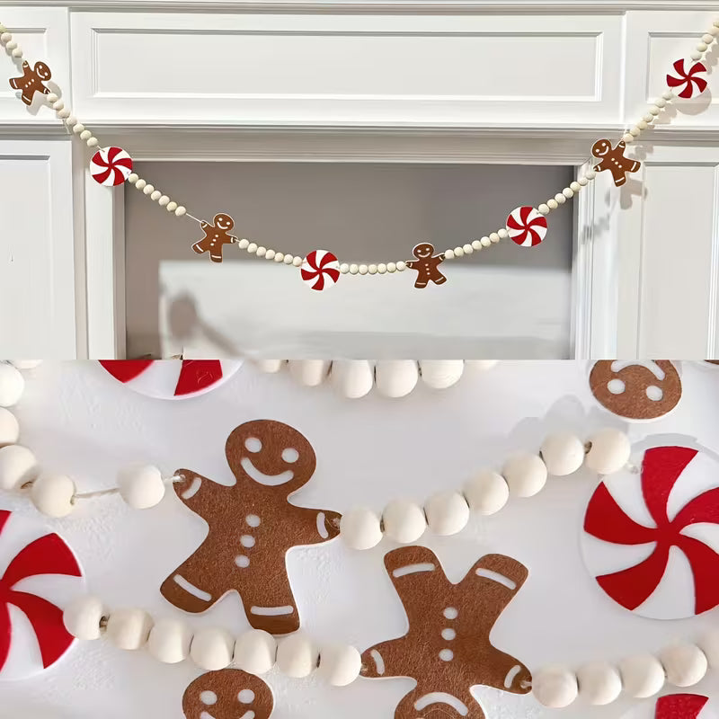 8.2Ft Gingerbread Man Candy Wreath - Felt Gingerbread