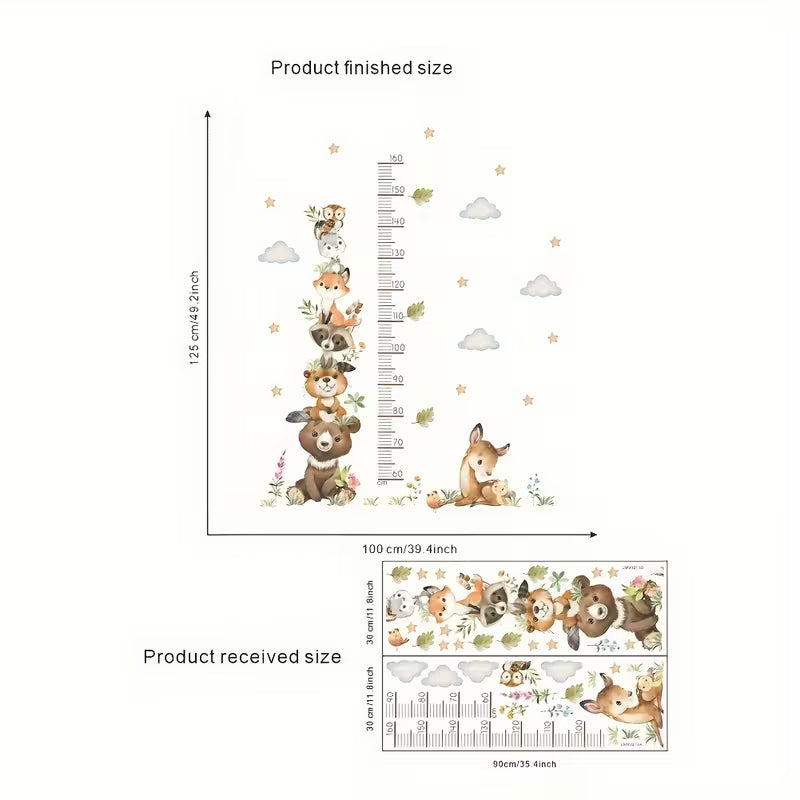 Wall Stickers Featuring Cute Cartoon Animals for Measuring Height, Including Bears And Foxes