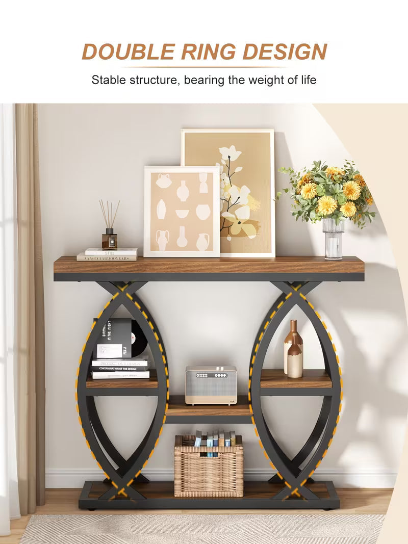 Industrial Console Table with 4-Tier Storage Shelves