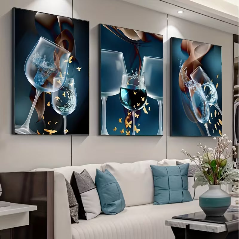 2D Flat 3pcs 15.7*23.6in/40cm*60cm Frameless Abstract Wineglass Wine Set
