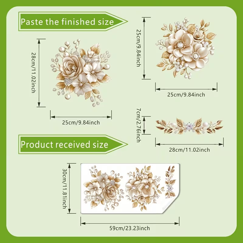 1pc 11.81x23.62inch Light Luxury Golden Bead Floral Toilet Sticker, Exquisite 2D Flat Flower