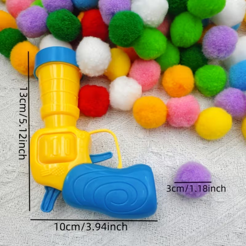 14/34/64 Plush Balls with Two Plastic Launchers, Children's Cat Teaser, Plastic