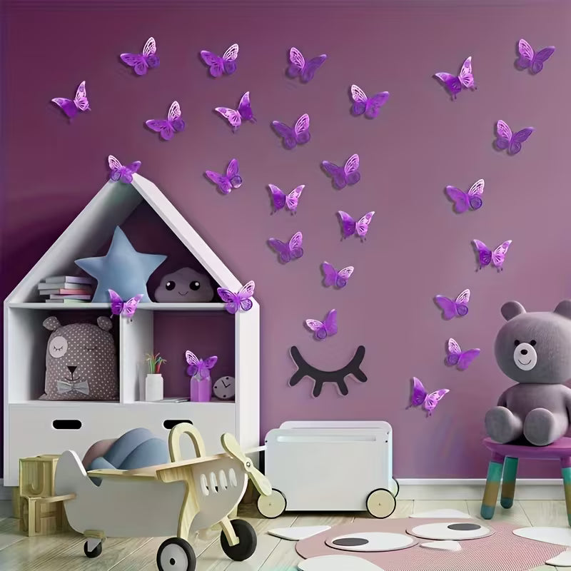 30pcs Purple Butterfly Wall Stickers - 2 Styles, 3 Sizes, Removable Self-Adhesive Decorative Decals