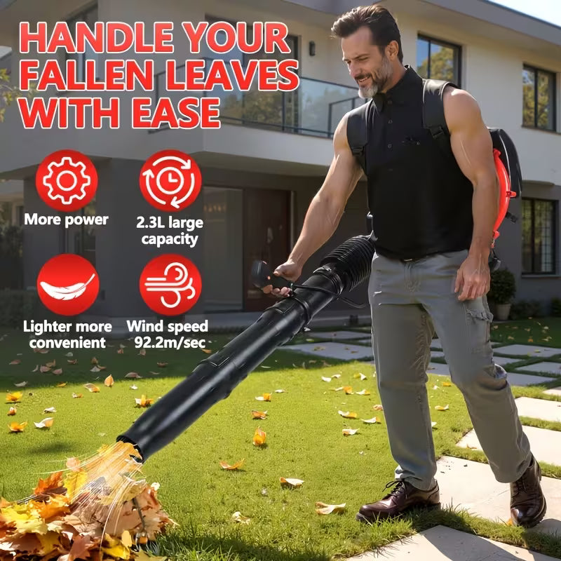 80cc 900 CFM High-speed Airflow Lawn Blower, Air-cooled Gasoline Backpack-style Lawn Blower
