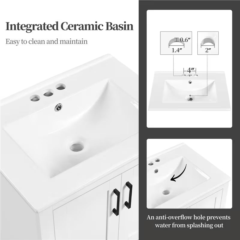 Costoffs Freestanding Bathroom Vanity with Ceramic Vessel Sink, Floor Cabinet with 2 Doors & Drawer